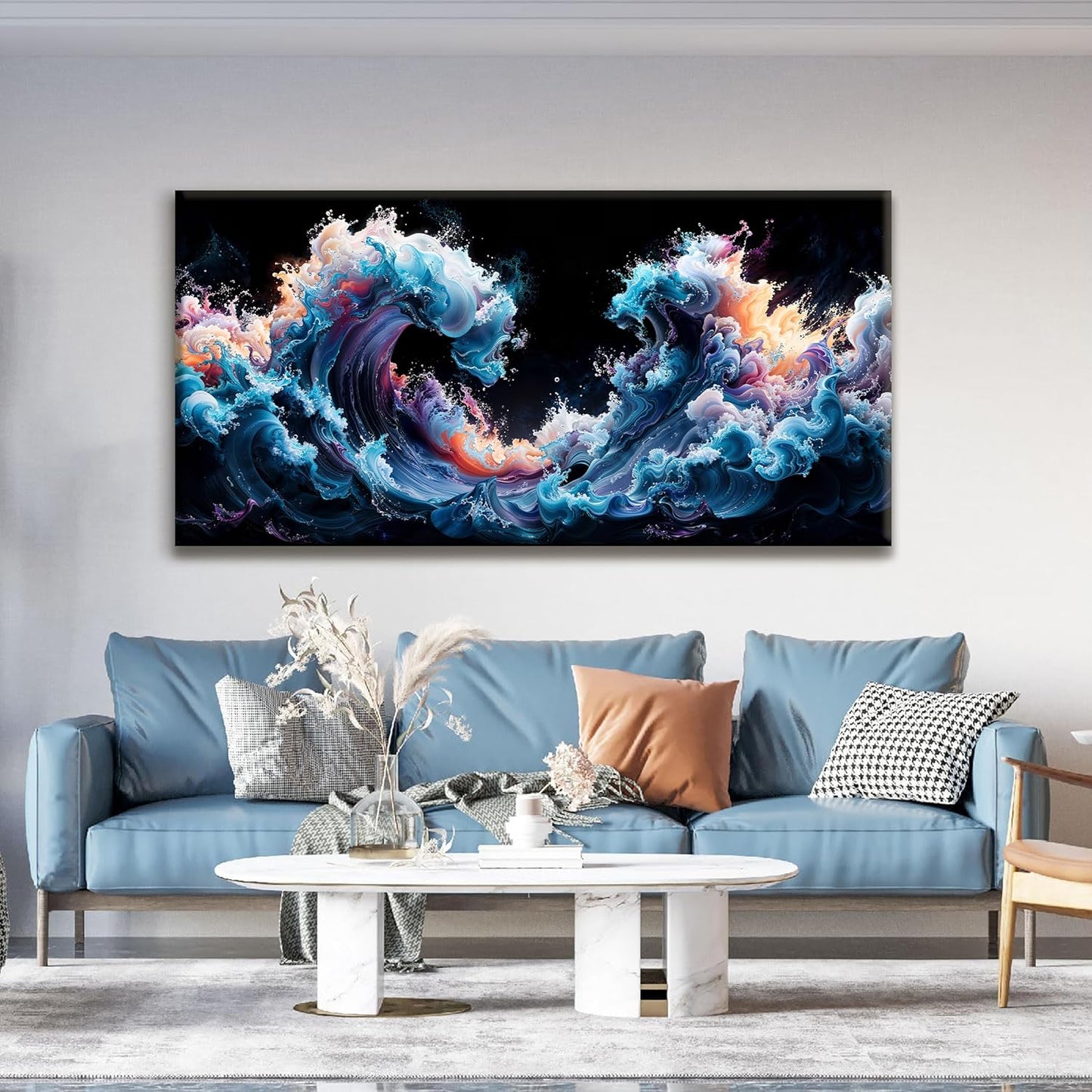 QSQ Large Abstract Wall Art For Living Room Colorful Waves Canvas Art Wall Decor Painting Blue Maximalist Artwork Picture For Bedroom Dinning Room Modern Home Wall Decor 29 X 58 In