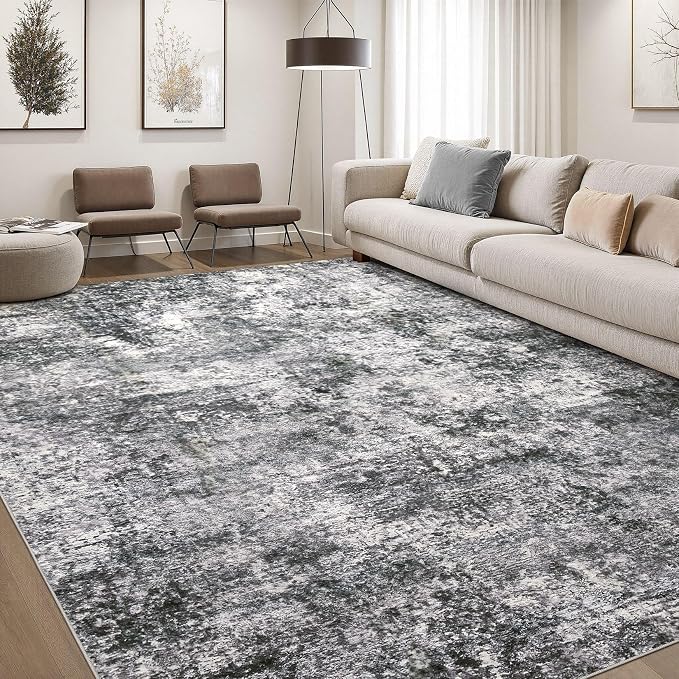 DMOYEST Area Rug Living Room Rugs - 10x12 Washable Large Soft Indoor Neutral Modern Abstract Low Pile Rug Carpet for Bedroom Dining Room Farmhouse Home Office - Grey