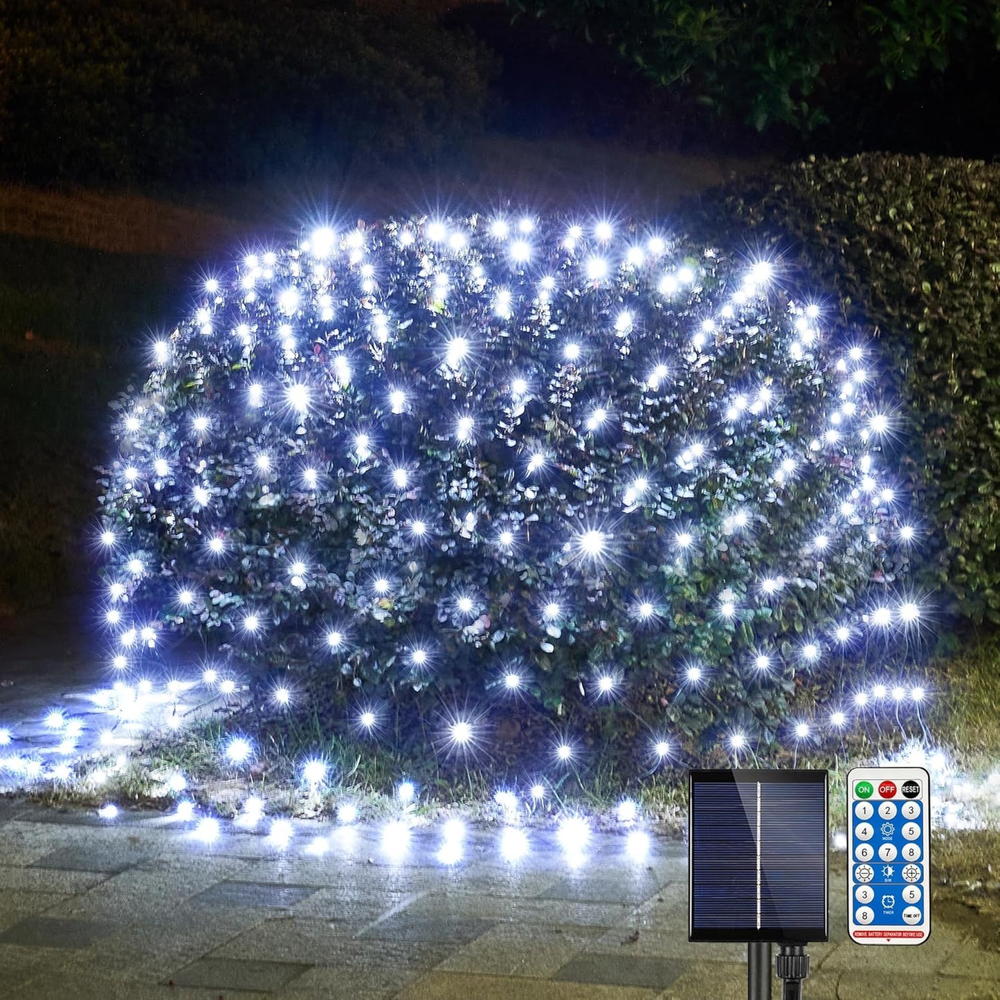 WBao Solar Christmas Lights Outdoor 360LED 11.5ft x 6.9ft Christmas Bushes Lights with Remote, 8 Lighting Modes, Timer, Waterproof for Lawn, Bushes, Trees Outdoor Christmas Decorations, Cool White