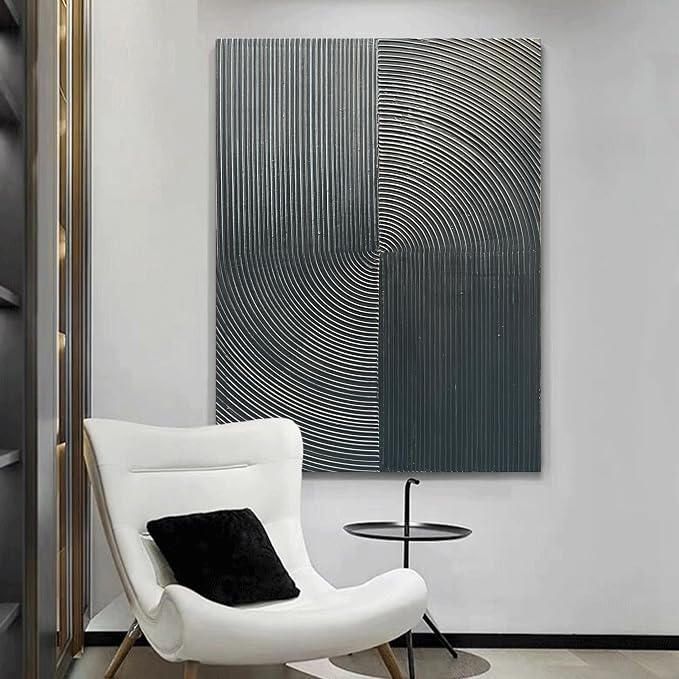 NANKAI Hand Painted Abstract Modern Oil Painting 40x28 Inch Black Texture Contemporary Wall Art Minimalist Frame Artwork for Wall Decoration