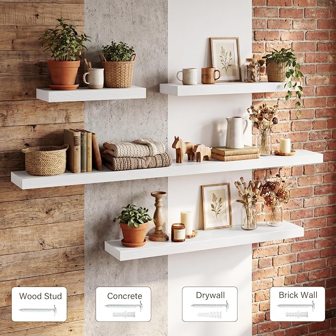 Acovy 30in Long Floating Shelves for Wall Set of 2, Wood Wall Shelves for Bathroom Bedroom Kitchen Living Room Laundry Room, Modern Floating Shelf for Home Decor