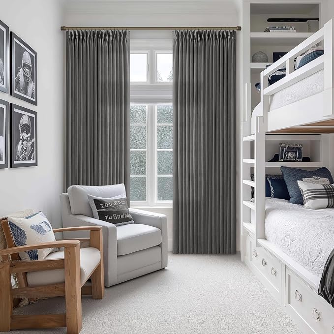 80 Inch Pinch Pleated Linen Curtains 2 Panels for Living Room Bedroom Boho Modern Farmhouse Charcoal Grey Semi Sheer Back Tab Pinch Pleat Hooks Rings Viral Dark Gray Window Curtain 50 by 80 Length