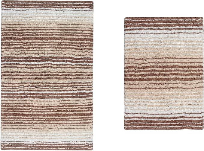 Home Weavers 100% Cotton Gradiation Collection Bathroom Décor | Washable Rug | Bathroom Mat | Kitchen Mat | Bathroom Rug Set | Bath Mat Set | Bath Floor Mat Non Slip, 2 Piece Set(S+M), Beige