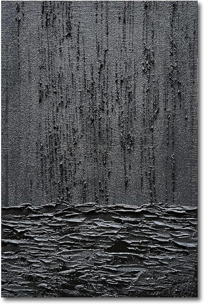 NANKAI Art Hand-Painted Thick Texture Black Minimalist Oil Painting 45x30 Inch Wall Decorative Art