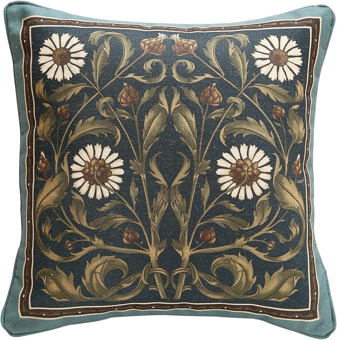 bilin gaier Green Throw Pillow Covers Set of 1,French Farmhouse with White Birds and Flowers Pattern Linen Pillowcases,Decorative Square Pillows Cushion Covers for Couch Sofa Bed Chair,18x18 Inches