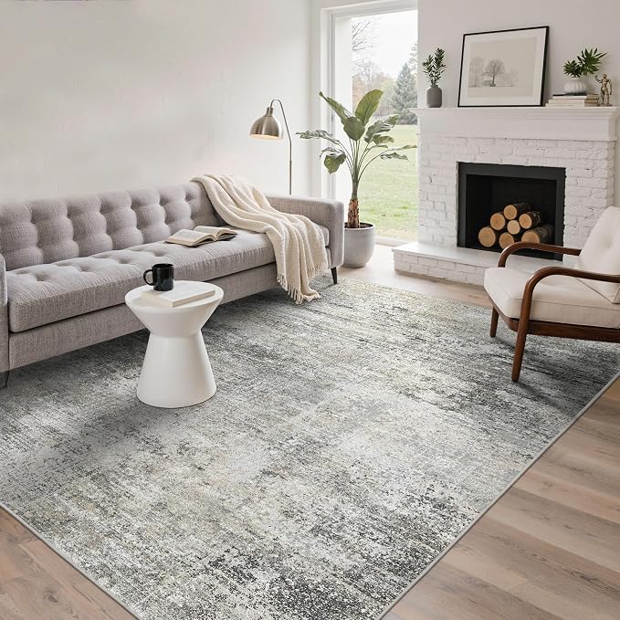 BEIMO Area Rugs 5x7 for Living Room Bedroom, Modern Abstract Machine Washable Rug, Large Soft Low Pile Floor Carpet with Non Slip Backing for Dining Room, Grey