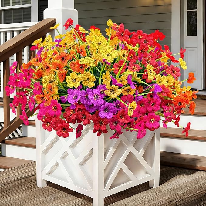 20 Bundles Artificial Flowers for Outdoors,No Fade Fake Silk Flowers with Plastic Plants ,Faux realistic flowers uv resistantfor For Patio Window box Porch Garden Wedding Farmhouse Decor(Mixed Color)
