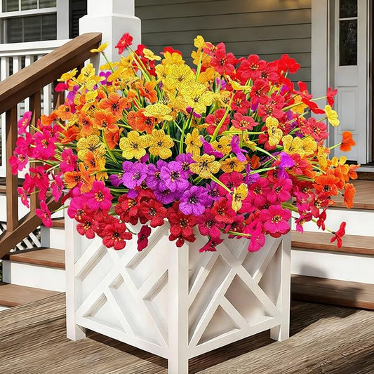 20 Bundles Artificial Flowers for Outdoors,No Fade Fake Silk Flowers with Plastic Plants ,Faux realistic flowers uv resistantfor For Patio Window box Porch Garden Wedding Farmhouse Decor(Mixed Color)