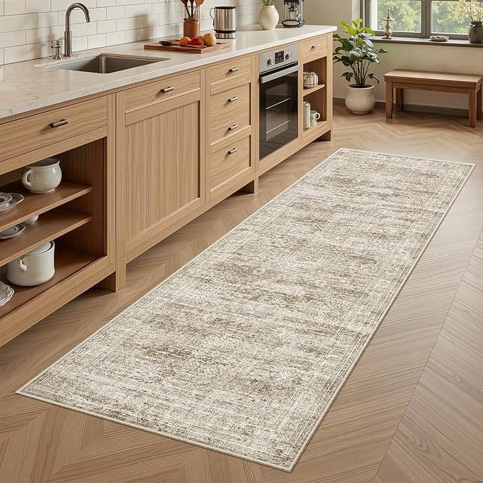 Soalmost Runner Rug 2x5 Washable Non-Slip Kitchen Runner Rugs for Bathroom Laundry Room Brown Vintage Floor Carpet Runners for Hallway Entryway