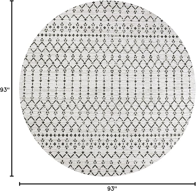JONATHAN Y Moroccan Geometric Indoor Outdoor Round Area Rug 8 Ft Cream/Black, Ourika Textured Weave for Backyard, Patio, Porch, Easy-Cleaning, High Traffic, Pet-Friendly, Non-Shedding (SMB108I-8R)