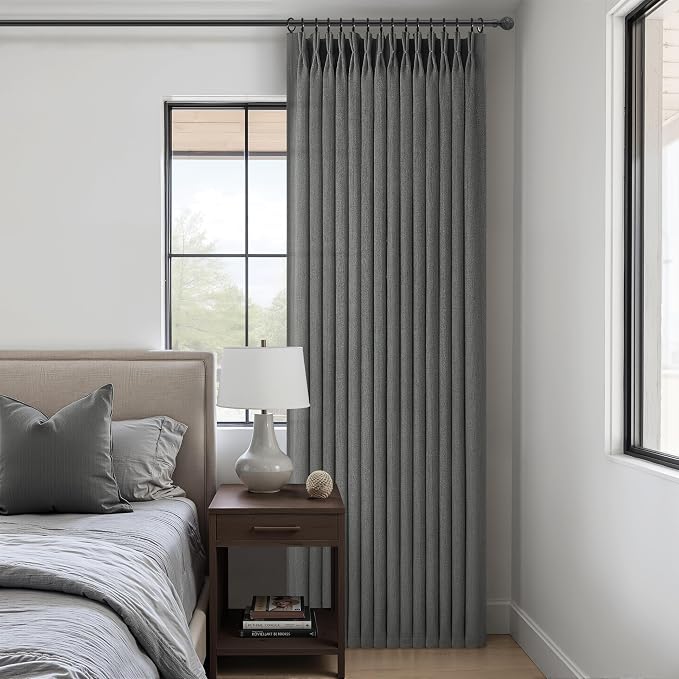 Extra Long Floor to Ceiling Dark Grey Bedroom 108 Inch Curtains, Pinch Pleated Linen Sheer Luxury Light Filtering Privacy Cutain for Living Room 2 Panels Set Gray 9 FT Large Window Drapes with Hooks