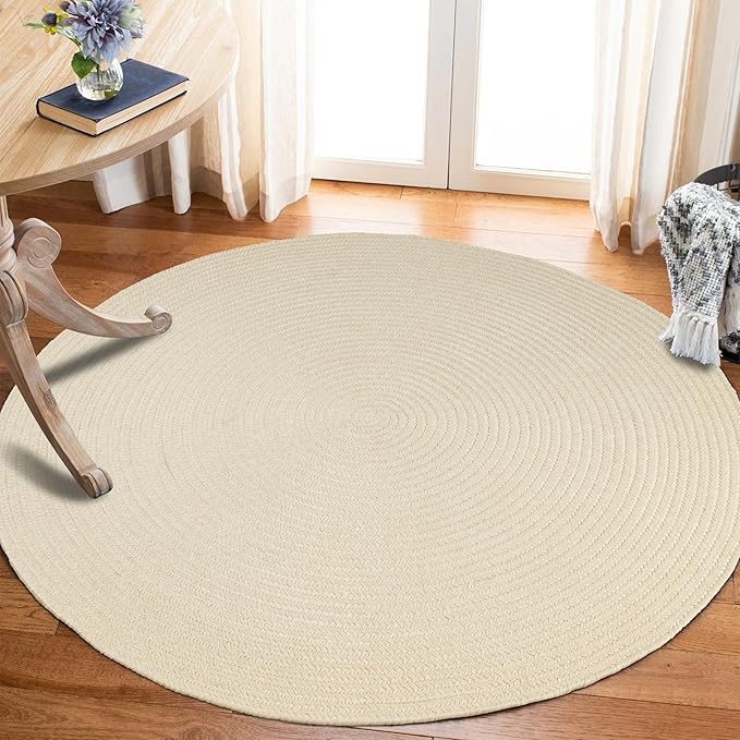 Superior Reversible Braided Indoor/Outdoor Area Rug, 6' round, Cream