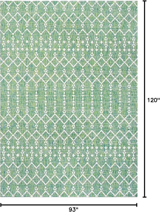 JONATHAN Y Moroccan Geometric Indoor Outdoor Area Rug 8X10 Green/Cream, Ourika Textured Weave for Backyard, Patio, Porch, Easy-Cleaning, High Traffic, Pet-Friendly, Non-Shedding (SMB108L-8)