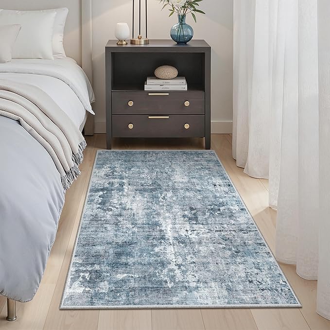 Soalmost 3x4 Rug, Small Area Rug for Kitchen, Entryway, Machine Washable Non-Slip Throw Rug, Vintage Carpet for Nursery Coffee Table Blue/Grey