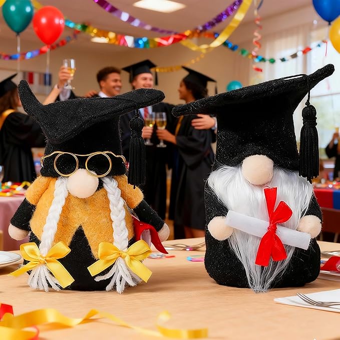Eimilaly Happy Graduation Gnome Plush Decorations for Students, Tomte Gnomes Decor Set for Graduation Theme Party Gnome Decor - 2PCS