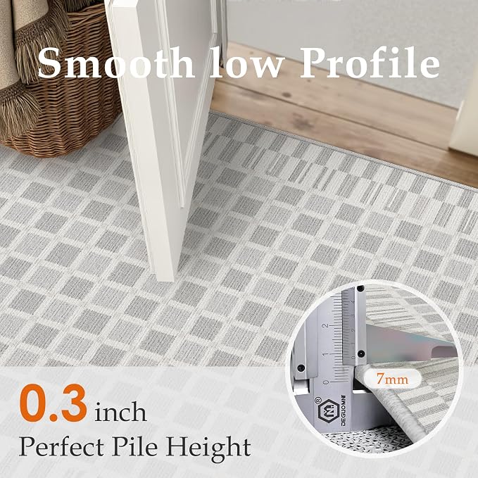 PureCozy Machine Washable Gray 8x10 Area Rugs for Living Room Modern Soft Large Checkered Rug Non-Slip Low Pile Accent Indoor Office Carpet for Bedroom Dining Room Nursery Classroom