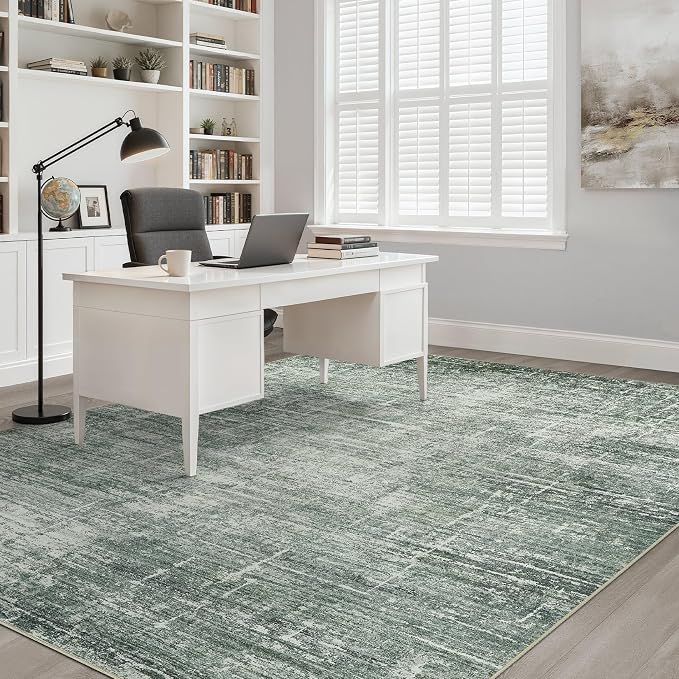 10x12 Area Rug Living Room: Washable Large Neutral Rugs Abstract Soft Modern Stain Resistant Indoor Floor Non-Slip Carpet for Bedroom Nursery Kids Office Playroom Dining Room Under Table- Dark Green