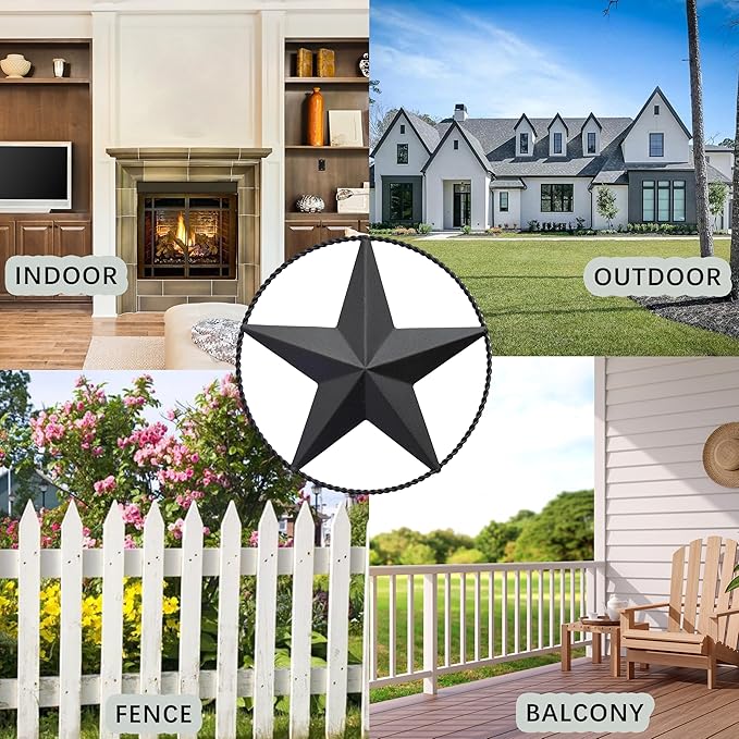 JoyEvy 9.5" Black Barn Star Wall Decor, Metal Stars for Outside or Inside of House, Iron Texas Stars Rustic Vintage Western Country Home Farmhouse Wall Art Decorations