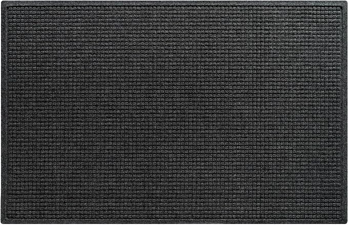 WaterHog Squares Front Door Mat Indoor Outdoor Entrance, Absorbent All-Weather Doormat with Non-Slip Rubber Backing, Dirt & Moisture Trapper, Low Profile, Easy Clean, Made in USA, 45.5"x70" Charcoal