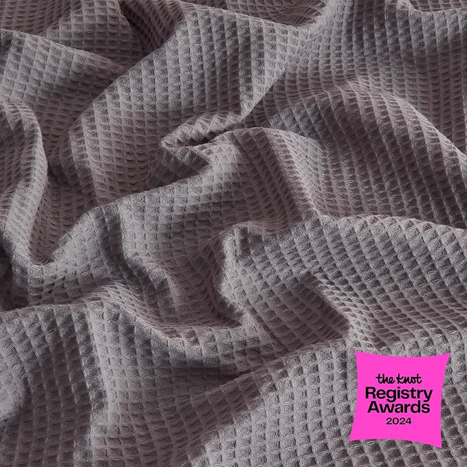100% Cotton Dark Grey Blanket King Size for Bed - Breathable and Soft, Waffle Weave for Summer Spring, 102x90 Inches.