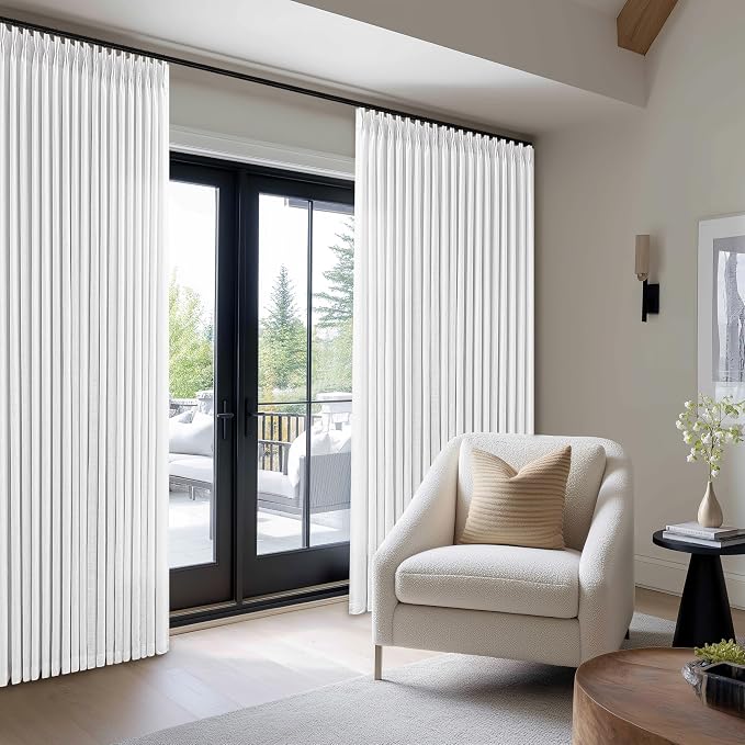 Extra Wide White Linen Curtain 96 Inches Long 70 Inch Wide for Living Dining Room Semi Sheer Pinch Pleated Drapes Patio Sliding Glass Door Hooks Rings Non See Through Privacy Curtain 70x96 1 Panel