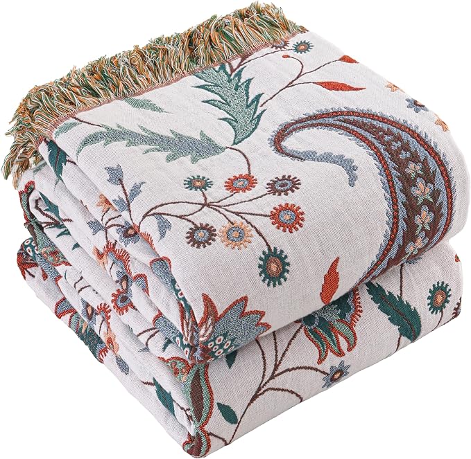 Boho Large Cotton Throw Blanket 80''x90'',Ultra Soft Rustic Quilt,Sofa Throw Cover with Tassels,Farmhouse Lightweight Woven Throw for Bed,Travel,Couch,Home Decor