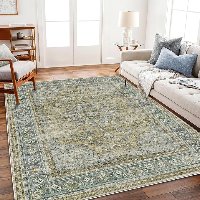 CHAMPLANT Area Rug 6'x9' Washable Vintage Traditional Floor Cover Thin Retro Kitchen Indoor Distressed Non Slip Carpet for Living Room Bedroom Dining Room