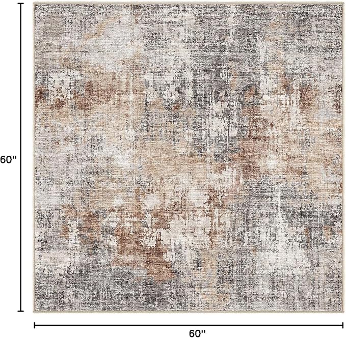DMOYEST Square Area Rug Living Room Rugs - 5x5 Washable Large Soft Indoor Neutral Modern Abstract Low Pile Rug Carpet for Bedroom Dining Room Farmhouse Home Office - Grey Brown