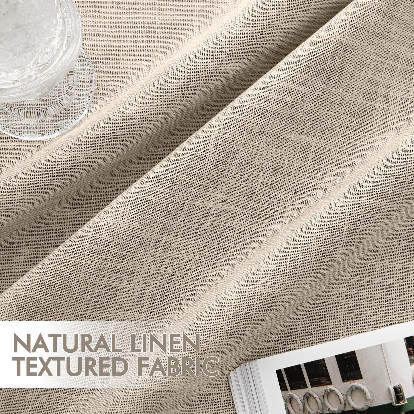 MIULEE Beige 100% Blackout Linen Curtains 80 Inch 2 Panels Set Double Sided No Coating Pleated Back Tab Black Out Long Thermal Insulated Pinch Pleat Bedroom Living Room Darkening Window Drapes