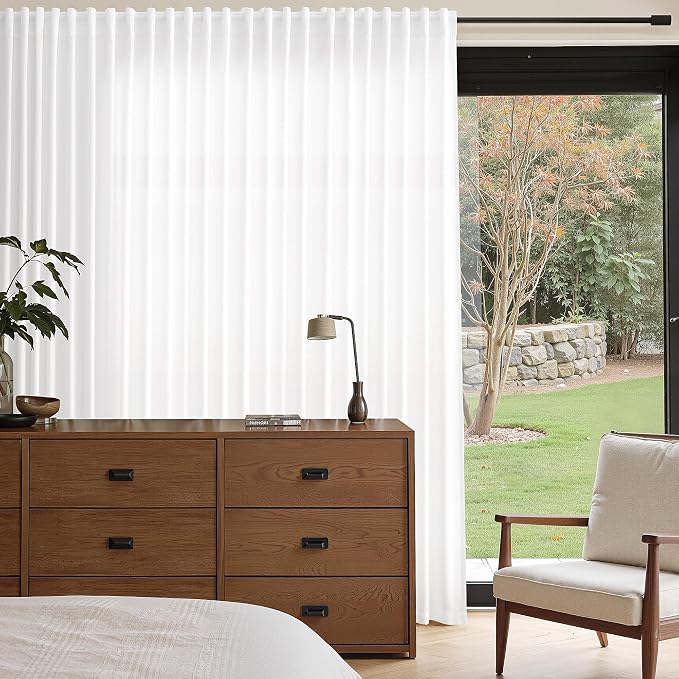 Nanspring White Linen Curtains 84 inches Long for Living Room Back Tab Privacy Semi Sheer White Drapes Light Filtering Boho Textured Modern Elegant Curtain for Kids Room Bedroom W50 x L84, 2 Pieces