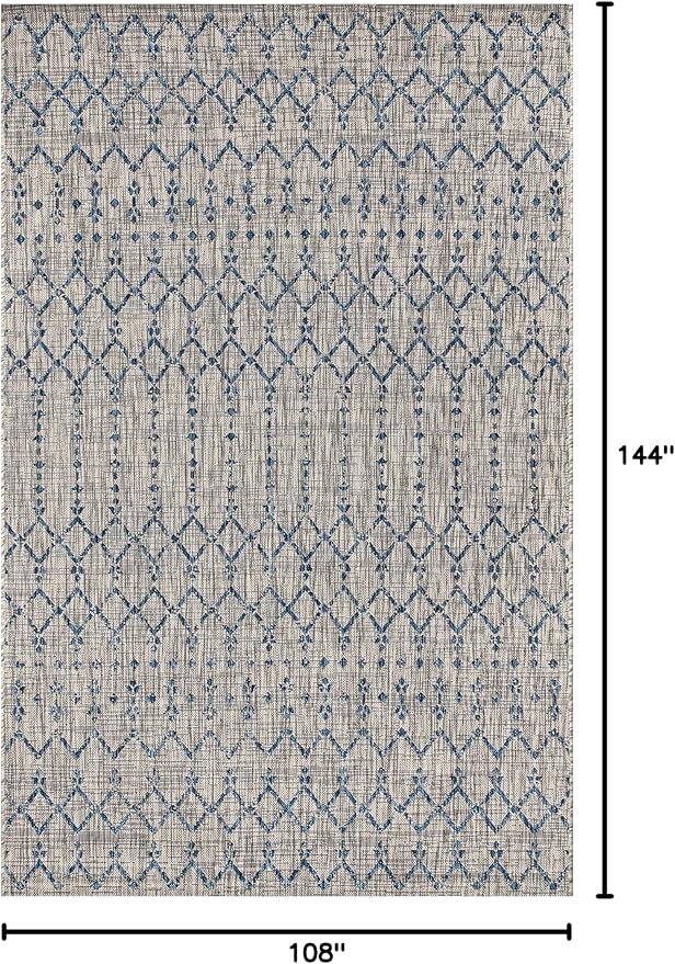JONATHAN Y Moroccan Geometric Indoor Outdoor Area Rug 9X12 Light Gray/Navy, Ourika Textured Weave for Backyard, Patio, Porch, Easy-Cleaning, High Traffic, Pet-Friendly, Non-Shedding (SMB108A-9)
