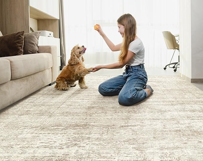 UERMEI 6x8 Area Rug Living Room Rugs - Washable Neutral Modern Abstract Soft Thin Rug Indoor Floor No Slip Rug Carpet for Bedroom Under Dining Table Home Office Decor - Beige/Brown