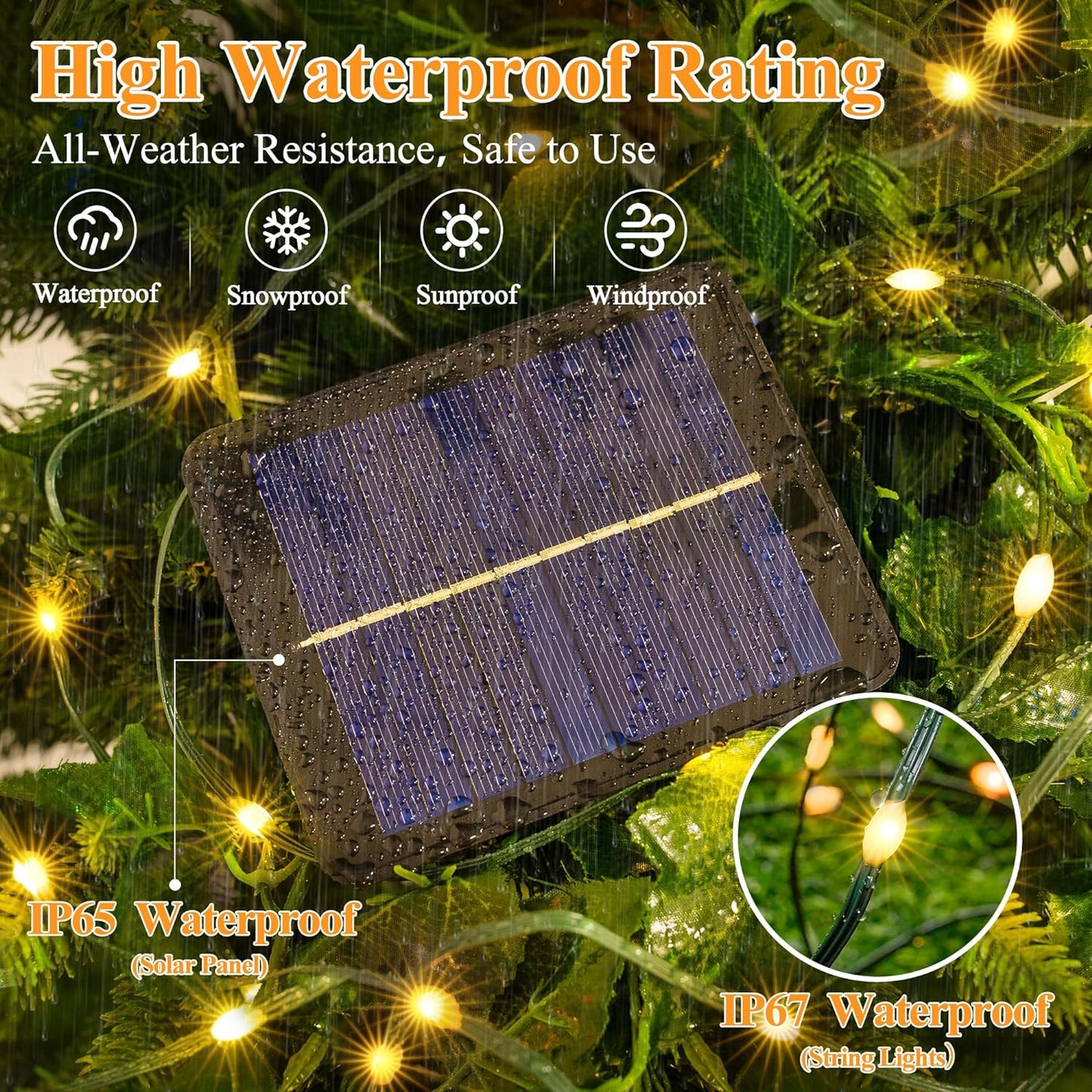2 Pack Solar String Lights Total 600LED 197FT, IP67 Waterproof Solar Lights for Outside with 8 Modes, Fairy Lights for Patio Garden Party Wedding Yard Camping Decorations (Warm White)
