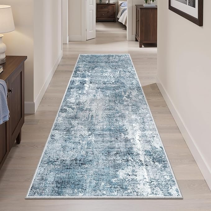 Soalmost Runner Rug 2x5 Washable Non-Slip Kitchen Runner Rugs for Bathroom Laundry Room Blue/Grey Vintage Floor Carpet Runners for Hallway Entryway