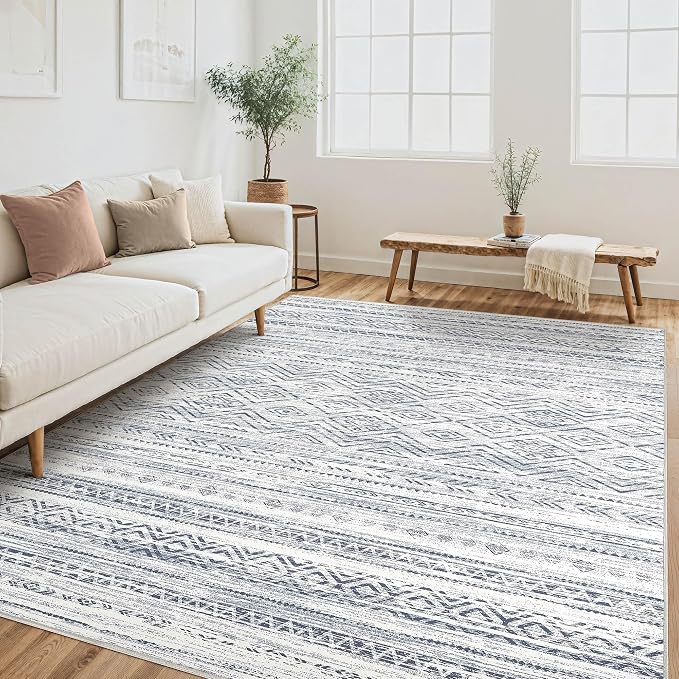 Tortania Area Rug Living Room Rugs- 6x9 Washable Large Soft Neutral Boho Moroccan Bohemian Farmhouse Rug Indoor Floor Carpet for Bedroom Under Dining Table Home Office Decor - Dark Blue