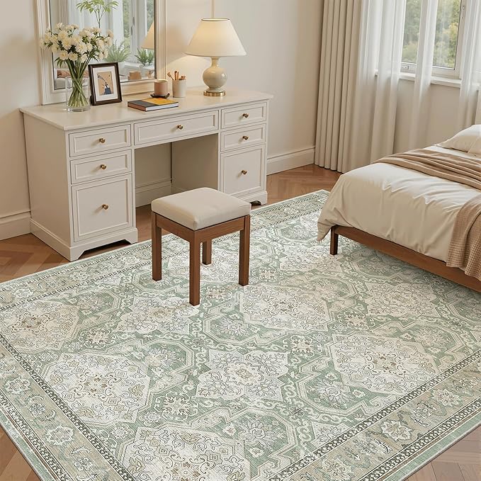 Soalmost 6x9 Area Rug for Living Room Washable 6x9 Rug Non-Slip Modern Rugs for Bedroom Dinning Room Ultra-Thin Indoor Green/Brown Rug