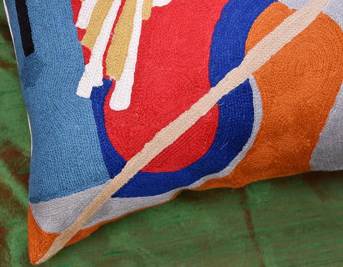 Kandinsky Modern Couch Pillow Cover Red Flow | Abstract, Contemporary, Outdoor Pillows | Mid Century Chair Cushions | Handmade Wool Size 18x18