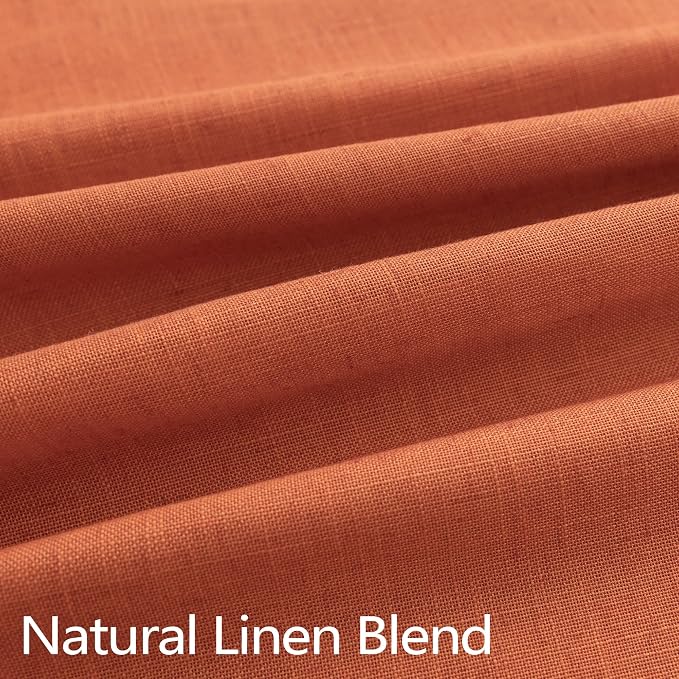 Burnt Orange Linen Pleated Curtains 90 Inches Long for Living Room Bedroom 2 Panel Boho Farmhouse Western Home Decor Fall Terracotta Rust Colored Orange Drape for Patio Door Pinch Pleat Track Back Tab