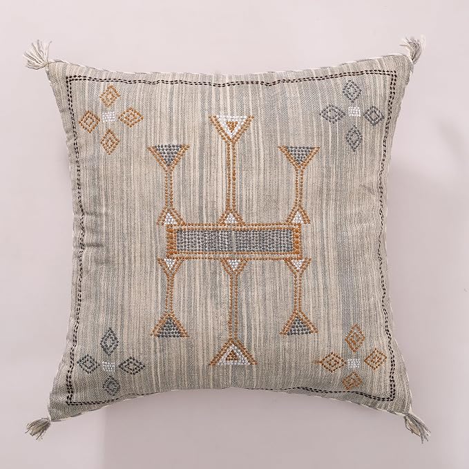 Moroccan Pillow Cover (20 X 20 inches) | Hand-Woven Sabar Silk Pillow Linen Cover | Rustic Home Décor Bohemian Cushion Linen | Square Cotton Pillow Case | Farmhouse Decorative Throw Pillow Dress