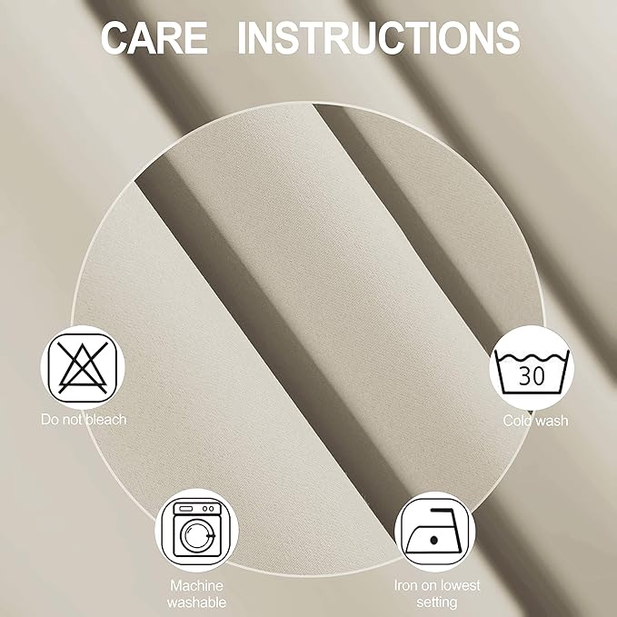 LEMOMO Light Beige Thermal Blackout Curtains/42 x 84 Inch/Set of 2 Panels Room Darkening Curtains for Bedroom