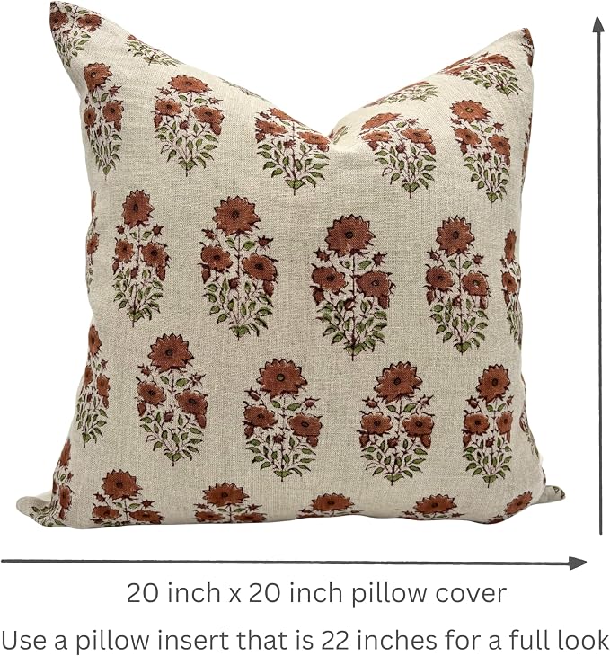 Linen Throw Pillow Covers 20x20 inch sage Terracotta Beige Decorative Pillow Covers for Living Room, Bedroom Farmhouse Decor