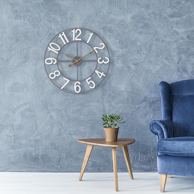 Sorbus Large Wall Clock for Living Room Decor - Wall Clock for Kitchen - 16 inch Big Wall Clock Decorative - Metal Wall Art - Analog Large Clock for Bedroom, Home, Kitchen, Office, Wall Decor (White)