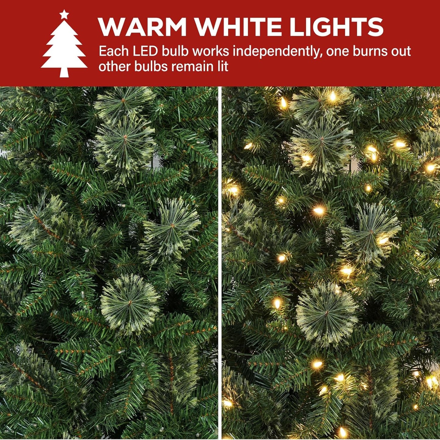 Hykolity 6 ft Prelit Pencil Slim Christmas Tree with 200 Warm White LED Lights, 544 PVC Branch Tips, Metal Stand and Hinged Branches