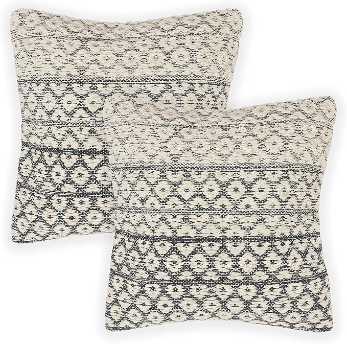 REDEARTH · Tufted Throw Pillow Cushion Covers - Boho Textured Woven Decorative Cases Set for Couch - Sofa - Bed - Farmhouse - Chair - Patio - Outdoor - car - 100% Cotton (18x18 ; Dark Gray) Pack of 2