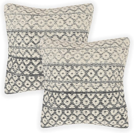 REDEARTH · Tufted Throw Pillow Cushion Covers - Boho Textured Woven Decorative Cases Set for Couch - Sofa - Bed - Farmhouse - Chair - Patio - Outdoor - car - 100% Cotton (18x18 ; Dark Gray) Pack of 2