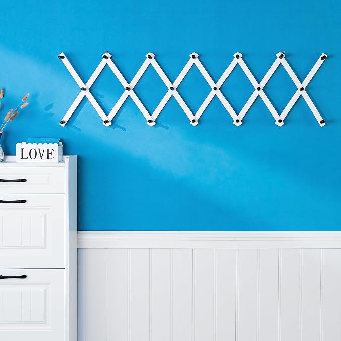 SKOLOO Hat Rack for Wall with 20 Hooks, Solid Wooden, Modern, Expandable Coat Rack Wall Mount for Coats, Hats, Bags, Baseball Caps, Black on White