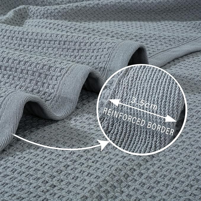 TreeWool Premium 100% Cotton Waffle Queen Blanket (90"x90", Silver Gray) | Breathable Lightweight Moisture Wicking Soft Knit Thermal Blanket for Summer, Bed or Sofa All-season Comfort Machine Washable
