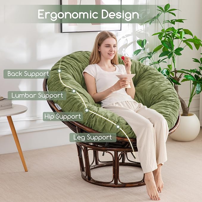 HIGOGOGO Papasan Chair Cushion with Chenille Cover (Without Chair), Soft Supportive Cushion, Green, 48 x 48 Inch