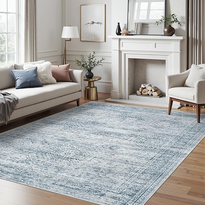 Soalmost 6x9 Area Rug for Living Room Washable 6x9 Non-Slip Modern Rugs for Bedroom Dinning Room Ultra-Thin Indoor Blue