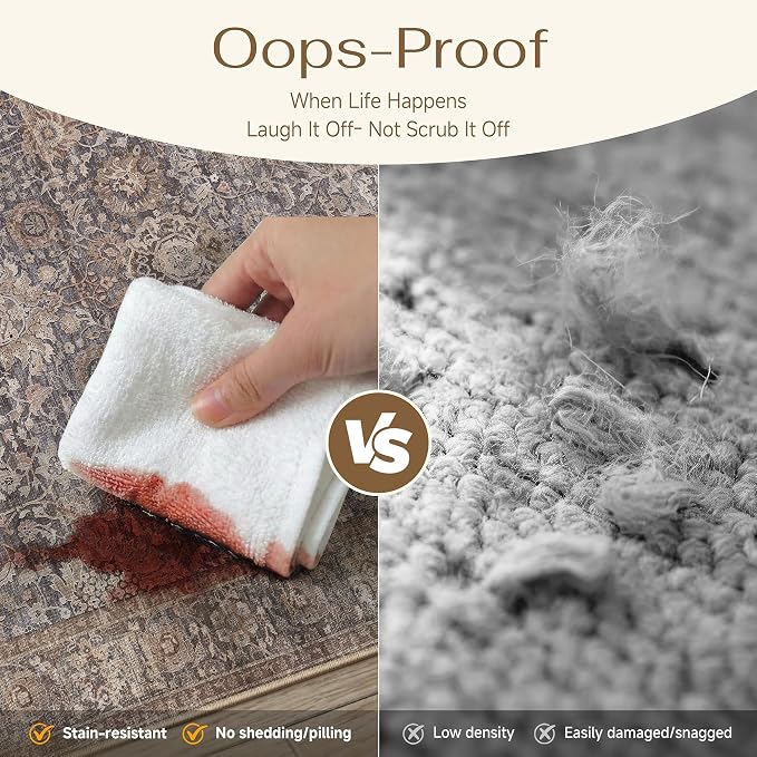 HUGEAR Hallway Runner Rugs 3x10 Blue Brown Washable Rug Neutral Vintage Rug Carpet Distressed Soft Durable Non Slip No Shedding for Indoor Bedroom Kitchen Dining Nursery Laundry